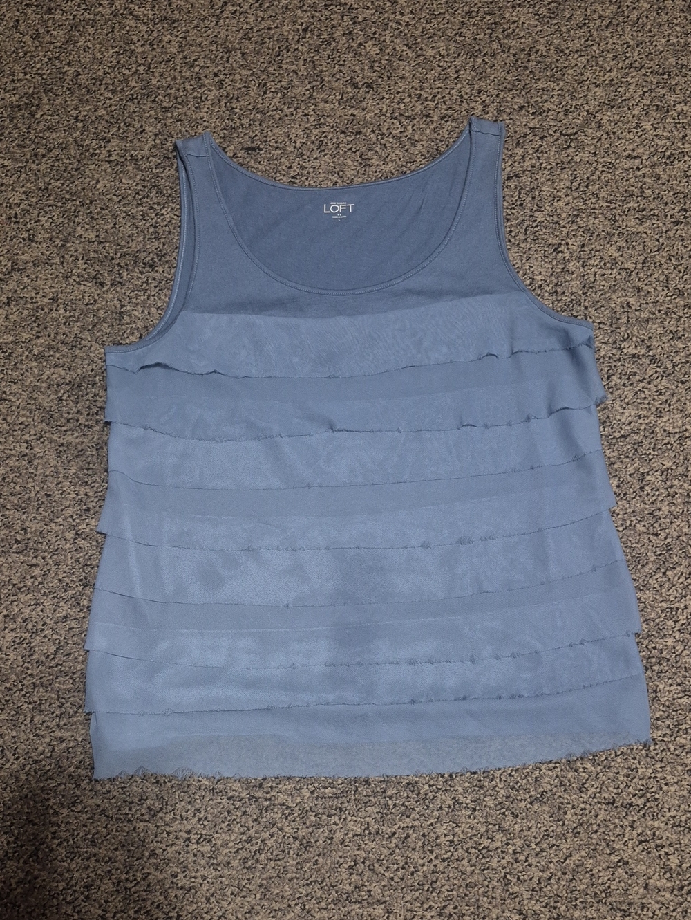 LOFT Blue Layered Ruffle Tank Top
